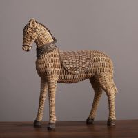 Horse Resin Statue Rattan Weaving Pattern Simulation Animal Modern Art Decoration Study Tv Cabinet Wine Cabinet Sculpture Craft