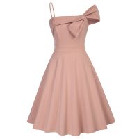 ZZOOI GK Women Asymmetric Neck Party Dress With Big Bow-knot Defined Waist Flared A-Line Dress Dancing Party Cocktail Evening Dress