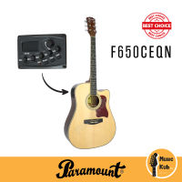 Paramount กีต้าร์โปร่งไฟฟ้า คอเว้า รุ่น F650CEQN ทรง Dreadnaught Cutaway - สีไม้ธรรมชาติ F650 แถมฟรี!! ปิ๊กกีต้าร์+คาโป้