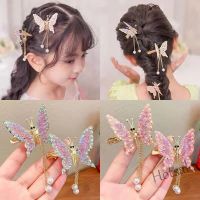 【hot sale】◑✢✠ C05 Butterfly tassel hairpins with moving wings girls new Rhinestone Pearl like side bangs womens duck beak clip sweet hair accessories