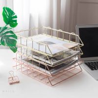 Gold Metal File Tray Desk Accessorie Magazine Holder Handmade Overlayabl File Office Organizer Layering Paper Storage Paper Tray