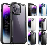 MAXSHIELD เคสสำหรับ IPhone14 13/iPhone 14 13 Pro/ IPhone14 13 12 Mini Pro Max เคสบางเฉียบแบบใสกันกระแทกพร้อมกระจกเทมเปอร์