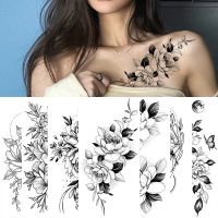 Wholesale Women Fashion Flower Temporary Tattoo Fake Rose Feather Tatoo Decal Waterproof Body Art Legs Arm Tatoo Sticker Art