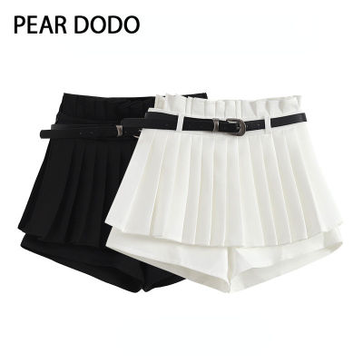 PEAR DODO กางเกงจับจีบสั้นอเนกประสงค์สำหรับผู้หญิง (พร้อมเข็มขัด)