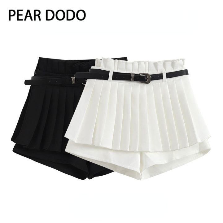 pear-dodo-กางเกงจับจีบสั้นอเนกประสงค์สำหรับผู้หญิง-พร้อมเข็มขัด