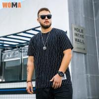 WOMA M-8XL เสื้อยืดแขนสั้นลายทางแขนสั้นของผู้ชาย,เสื้อแขนสั้นลายทางทรงหลวมแบรนด์ขนาดใหญ่ครึ่งแขนเพิ่มเทรนด์เสื้อตัวใหญ่