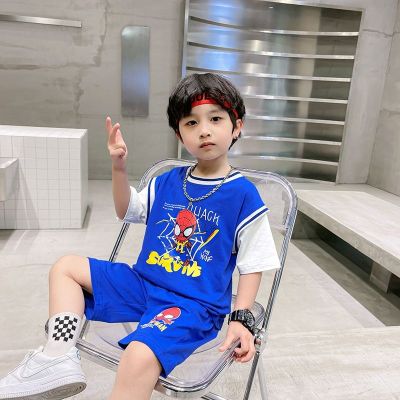 【Ready】🌈 Boys Spider-Man suit summer 2023 new childrens sports quick-drying short basketball suit male baby summer trend
