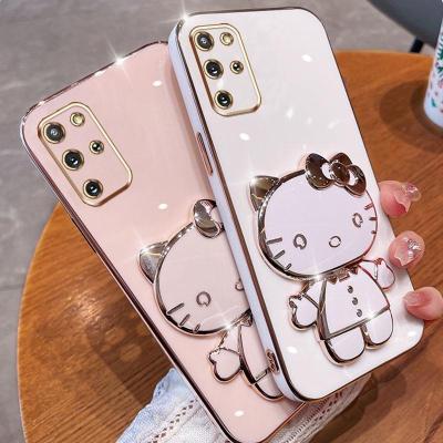 Folding Makeup Mirror Phone Case For Samsung Galaxy S20 Plus S20+ S20FE S21 S20 Ultra S21 Plus S21FE  Case Fashion Cartoon Cute Cat Multifunctional Bracket Plating TPU Soft Cover Casing