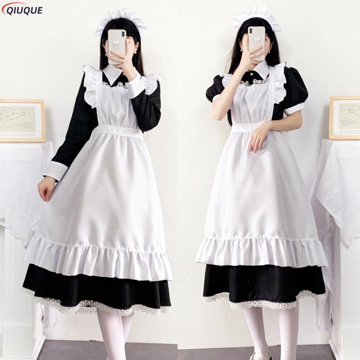 Women Cute Maid Dress Maid Outfit Apron Dress Cross Dressing Housekeeper  Dress Japanese Uniforms Halloween Cosplay Costume 