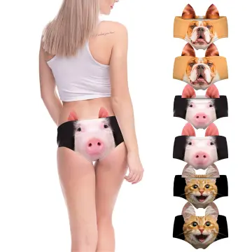 Women's Flirty Sexy Funny 3D Printed Animal Tail Underwears Briefs Gifts  With Cute Ears 100 Cotton Underwear for Women Bikini (Beige, L)