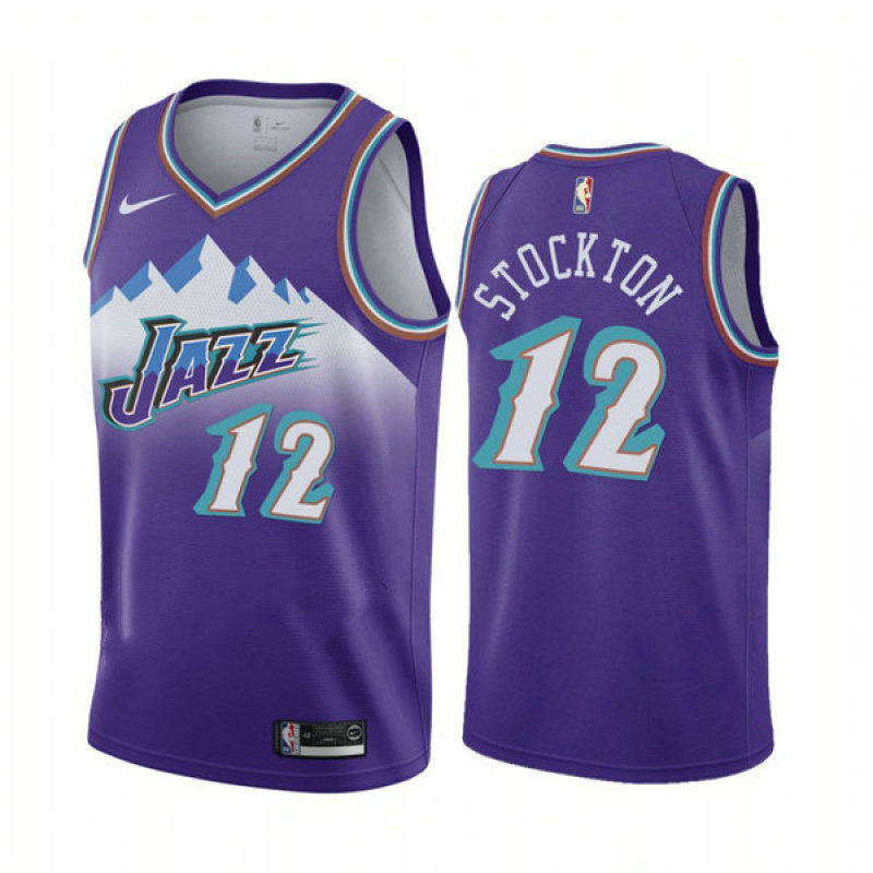 NEW Utah Jazz #12 John Stockton Retro Swingman Basketball Jersey Purple 