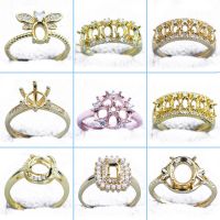 3X4 3X5 4X5 5X7mm Plated 14K Gold Flower Womens Ring Base Bracket Tray DIY Setting Jewelry Finding Making Accessories Wholesale