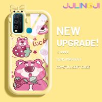 Jjlingji เคสสำหรับ VIVO Y30 Y30i Y50เคสลายโบว์รูปหมีสตรอเบอร์รี่แบบนิ่มกันกระแทกทนต่อการขีดข่วนเคสโทรศัพท์โปร่งใสฝาครอบป้องกันซิลิกาเจล TPU เลนส์กล้องถ่ายรูป