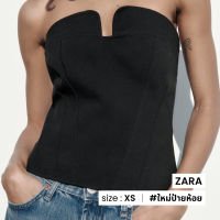 ZARA เสื้อเกาะอกรัดเอวขอบคอทรงหัวใจ สีดำ N014-38