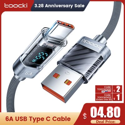 6A Toocki USB โปร่งแสง Type-C สายเคเบิลสำหรับ Xiaomi 13 12 Realme 66W ชาร์จเร็วชนิด C Huawei Samsung F3 Poco