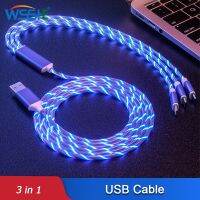 3in1 2A USB สายสำหรับ iPhone 14 13 Pro Max เรืองแสง Type C Samsung สายชาร์จเร็ว Xiaomi ไมโครไฟ LED สายรับส่งข้อมูล