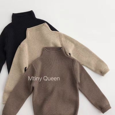 Winter Toddler and Baby Girls Boys Plain Thermal Turtleneck Knitted Sweater Coat Child Knitwear Pullover Kids Outfit Top 1-8 Yrs