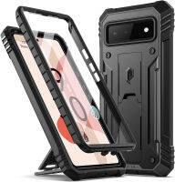 Poetic Revolution Case for Google Pixel 6 5G, Built-in Screen Protector Work with Fingerprint ID, Full Body Rugged Shockproof Protective Cover Case with Kickstand, Black