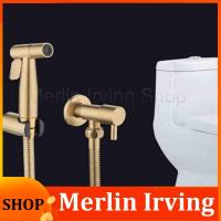 Merlin Irving Shop Gold Brushed stainless steel Toilet cleaning Bidet Spray wc Bathroom shower Sets head Douche hand Hose Muslim Sanitary Shattaf