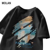 MOLAN เสื้อยืดแบบหลวมลายกราฟฟิตีของผู้ชาย,เสื้อคอตตอนระบายอากาศที่สะดวกสบายแขนสั้นบางใหม่