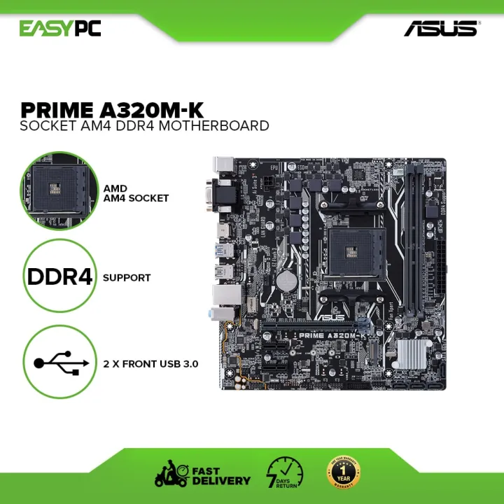 Asus Prime A320m K Am4 Uatx Motherboard With Led Lighting Ddr4 32gbs
