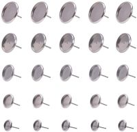 1Box 60pcs 5 Size(6mm/8mm/10mm/12mm/14mm) Flat Round Stainless Steel Stud Earring Components For DIY Jewelry Making