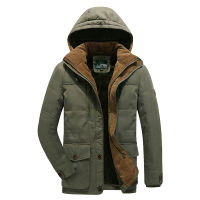 Mens Fleece Jacket Hat Detachable Hooded Coats Plus Velvet Thick Warm Pocket Padded Cotton Fur Linner Parkas Windbreaker