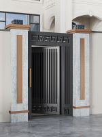 ∈☃ Wrought iron villa courtyard door aluminum alloy garden self-built house modern simple single double open stainless steel gate