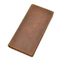 ?[100 Original] ? Crazy Horse Leather Simple Mens Wallet Long Multi-Card Slot Wallet Retro First Layer Cowhide Business Wallet Genuine Leather Ticket Holder