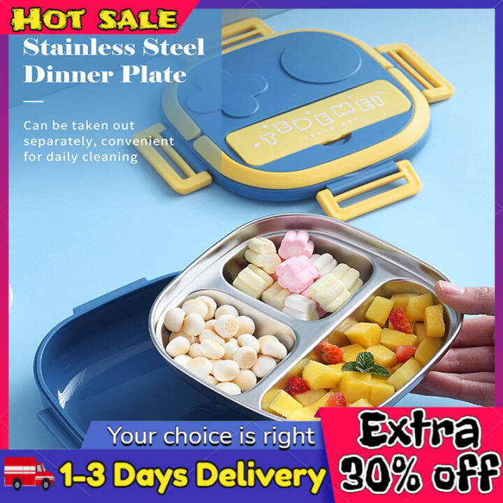 FUSSIN Lunch Box With Fork 3 Compartment Japanese Lunch Box Reusable