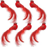 3Pcs Artificial Red Birds Imitation Birds Clip-On Cardinals Feathered Birds Christmas Tree Ornament Foam Xmas Home Garden Decor