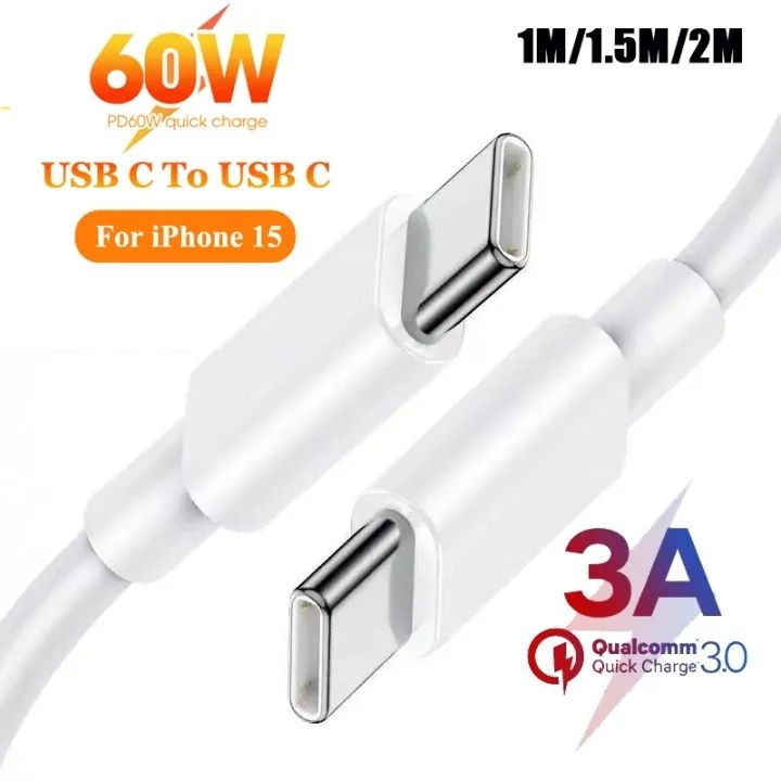 PD 60W 3A Dual Type C Data Cable Fast Charging Charger Cord for IPhone