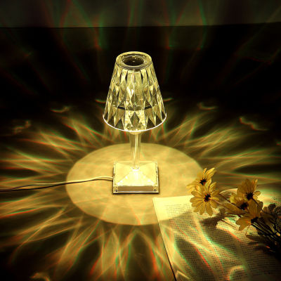 Acrylic Desk Lamp Crystal Table Night Light Transparent Prism Diamond Desk Lamp Night Home Bedside Bedroom Decor EU+US Pulg
