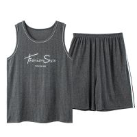 2023 New Style Mens Pajamas Set Summer Thin Cotton Male Pajamas Sets Vest Sleepwear Sleeveless Tops + Shorts 2pcs/set L-XXXXL