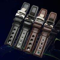 （Bar watchband）Laopijiang สายหนังแท้,สำหรับกีฬาแข่งรถ PRS516 T91นาฬิกา1853สีดำสีส้ม20มม. พร้อมหัวเข็มขัดพับเหล็ก