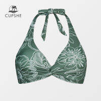 CUPSHE V คอ Halter บิกินี่ Top สำหรับผู้หญิงสีเขียวเซ็กซี่ที่ถอดออกได้เบาะกลับ Hook Top 2023 Beach แยกชุดว่ายน้ำ Top