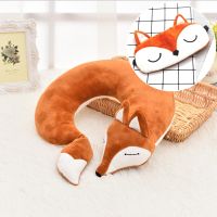 ✶▧▬ Cute Fox U Shape Neck Pillow Animal Cotton Plush Travel Car Home Pillow Health Care with Eye Mask Nap Animal Pillow Almohada