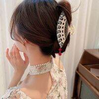 【YF】 2022 New Fan-shaped Tassel Ponytail Clip Ancient Style Hair Headgear Fashion Female Head Shark Accessories