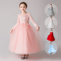 Beautiful Kids Party Elegant Princess Dress Long Tulle Baby Girls Children Clothes Lace Wedding Ceremony Dresses Casual Wear New