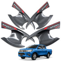 ถ้วยปีก เบ้าปีก เบ้ากันรอย เบ้ารองมือเปิดประตู 4 ชิ้น สีเครฟล่าดำ สำหรับ Toyota Hilux Revo Fortuner ปี 2015-2018