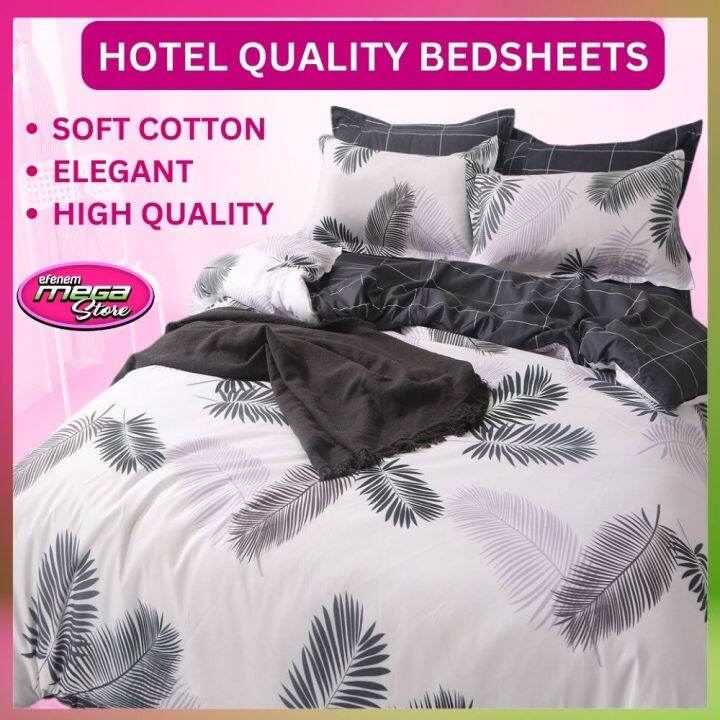 4 in 1 Bedsheet Set Feather Leaf Pattern in White Background, Soft