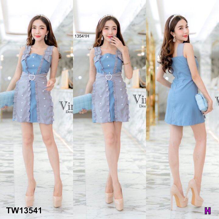 tw13541-dress-เดรสแขนกุด-สายแต่งเข็มขัดปั๊ม