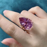 RUZZALLATI 2022 New Arrival Vintage Luxury Rose Gold Color Rings 6 Carat Big Lab Diamond Pink Zircon Open Ring For Women Wedding