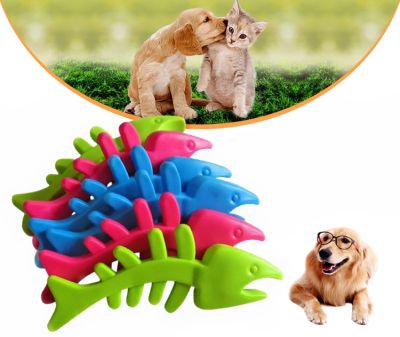ของเล่นสัตว์เลี้ยง ขัดฟัน ที่ทำความสะอาดฟันสุนัขขนาดเล็ก ของเล่นลูกสุนัข อุปกรณ์สัตว์เลี้ยง กระดูกปลา ยาง Thorn Bone Molar Training Dog Toys