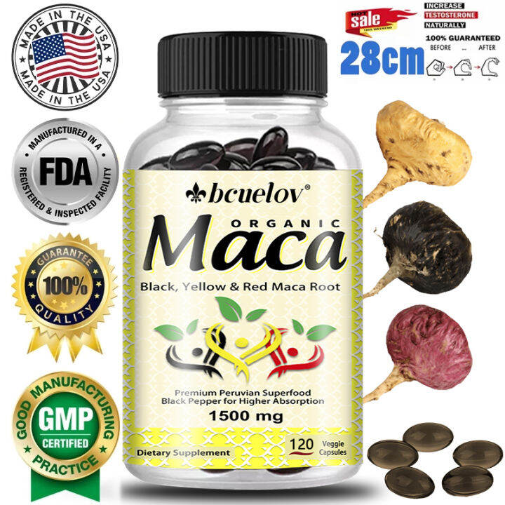 Organic Maca Root Powder Capsules Black, Yellow and Red Maca Supplement