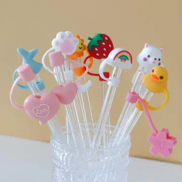 Straw Cover 6PCS Cartoon Reusable Straw Caps Decoration Animals Straw Tips  Cover For Simple Modern