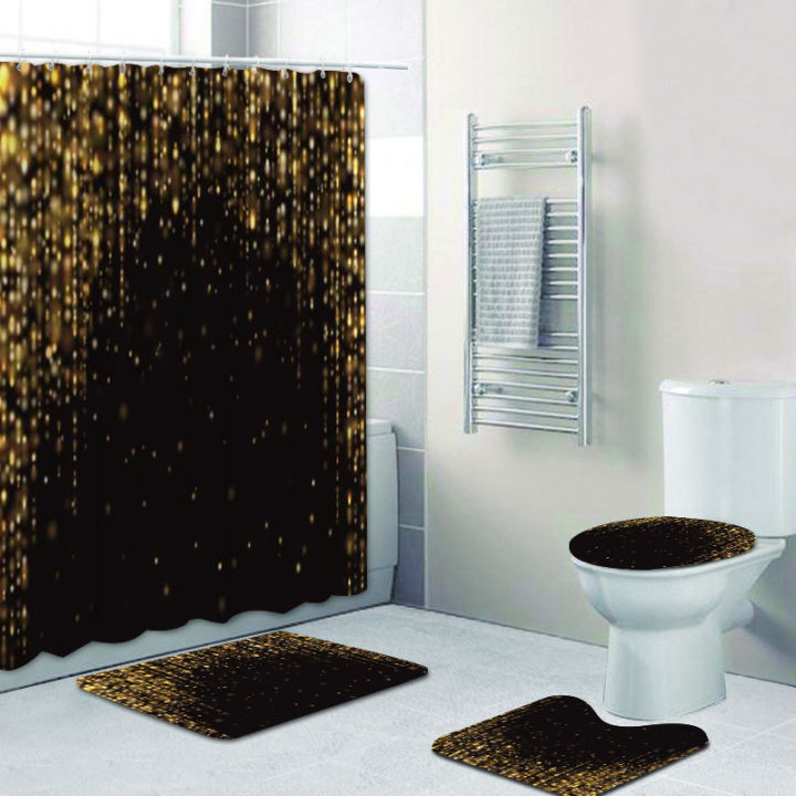 modern-black-golden-falling-stars-sparkles-shower-curtain-and-bath-rug-set-abstract-glitter-bathroom-mat-rugs-holiday-home-decor