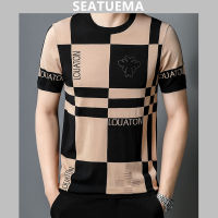 SEATUEMA เสื้อยืดผู้ชายแขนสั้น2023คอกลมใหม่ฤดูร้อนเสื้อถักเสื้อยืดนำเทรนด์อเนกประสงค์ลำลอง