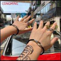 CONGMING เหล็กไร้สนิม สร้อยข้อมือเกือกม้า สายเคเบิลปม ถักแบบถัก ตะขอแม่เหล็กติดแน่น ง่ายๆ ห่วงโซ่ลวด กำไลข้อมือคู่ สำหรับผู้หญิง