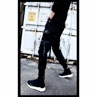 【S-5XL】6 Pocket Black Cargo Pants Men Korean Fashion Slim Fit Mens Plus Size Trouser Uni Skinny Plain Military Army Tactical Overalls Trousers For Men Ankle Length Straight Elastic Waist Drawstring Male Sweatpants